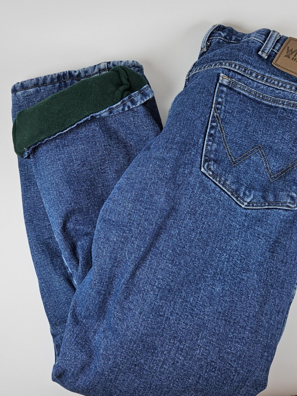 Wrangler Fleece Lined Jeans 34x30 Blue Medium Wash Straight Leg Warm Winter